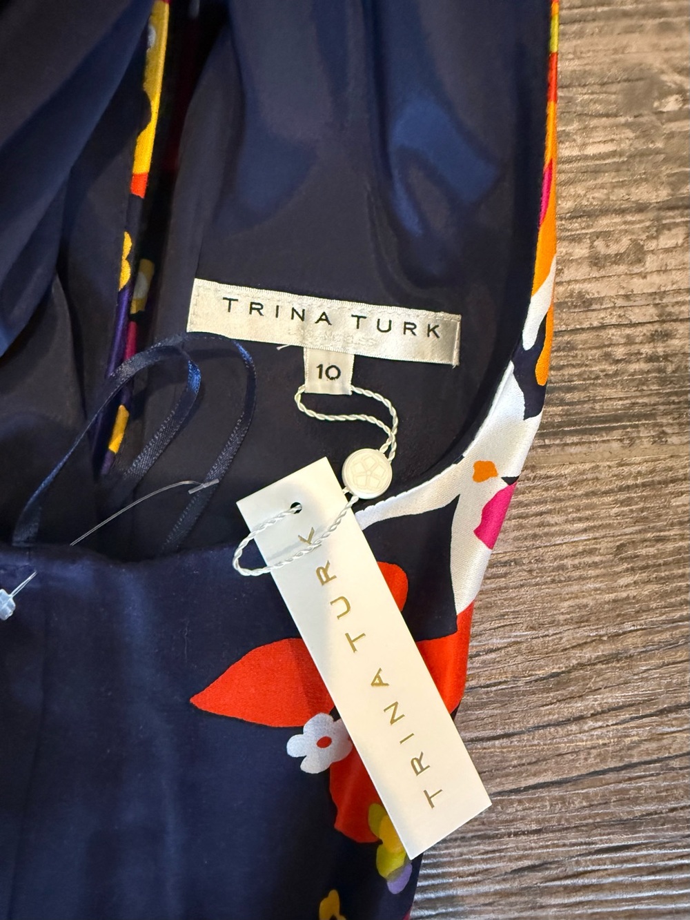 Trina Turk Navy Floral Halter Dress with Orange, Pink & Yellow Blooms - Picture 3 of 3